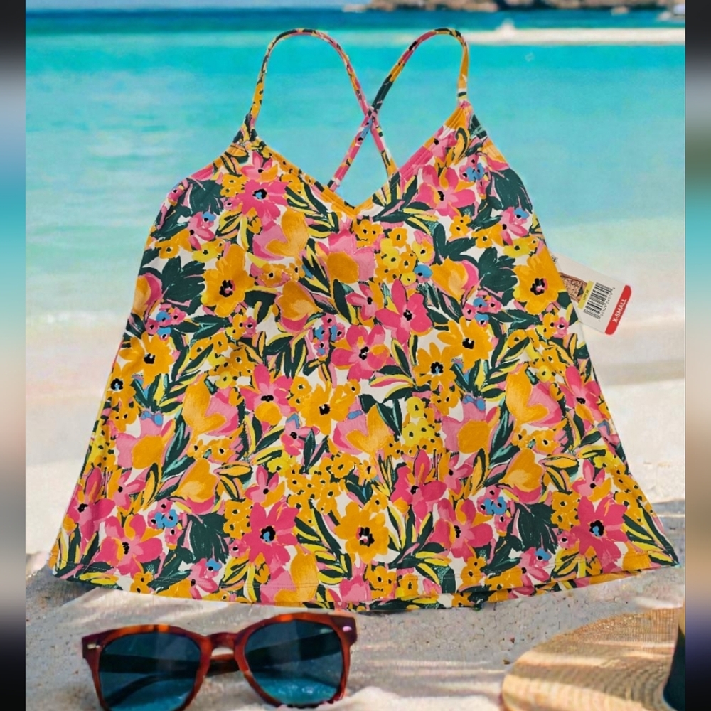 NWT Anne Cole Pink and Yellow Floral Swimsuit Top Size-x-small